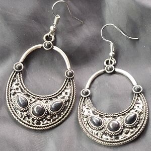 Silver Crescent Filigree Earrings